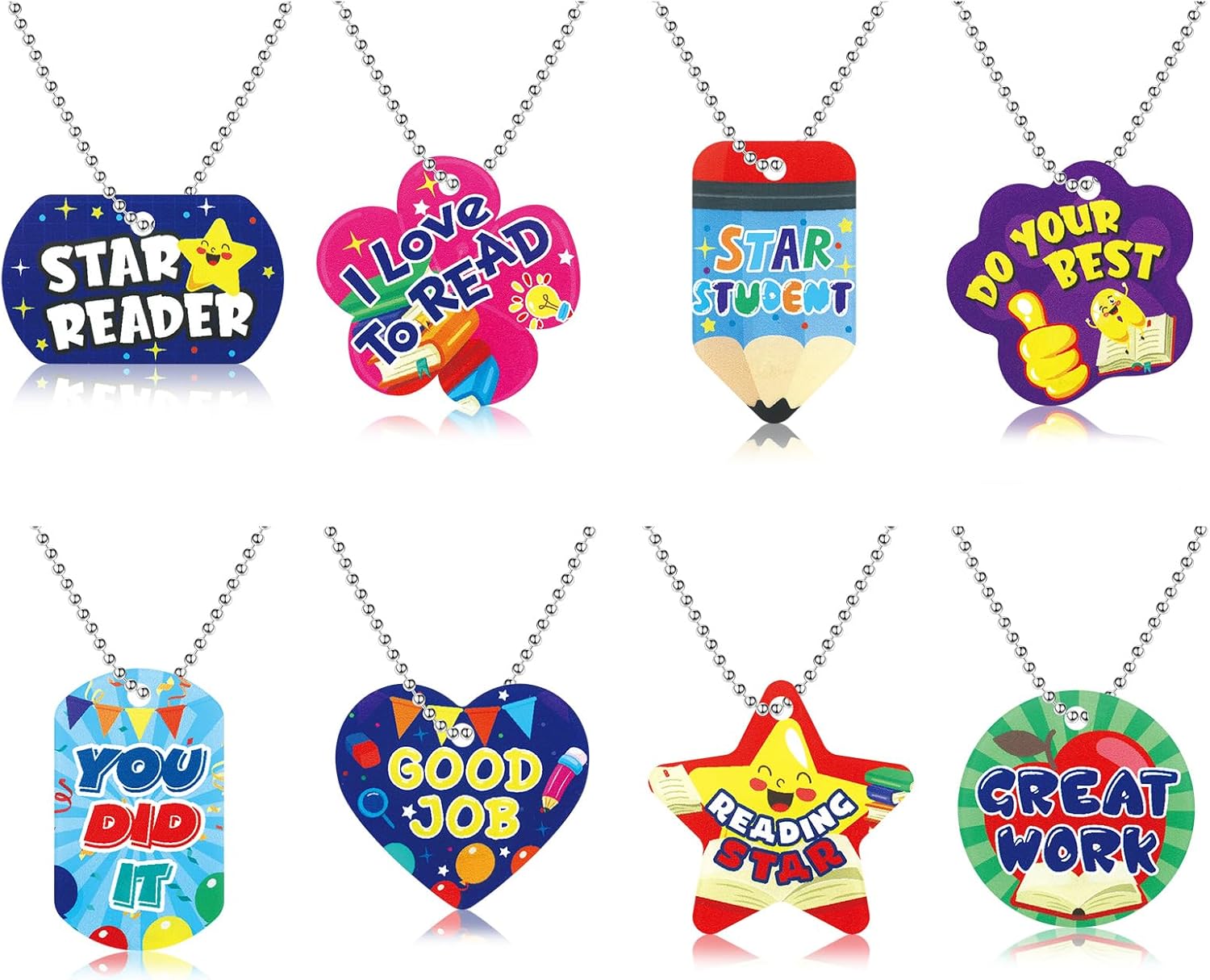 24-Pack Motivational Reading Dog Tag Necklaces with Chains