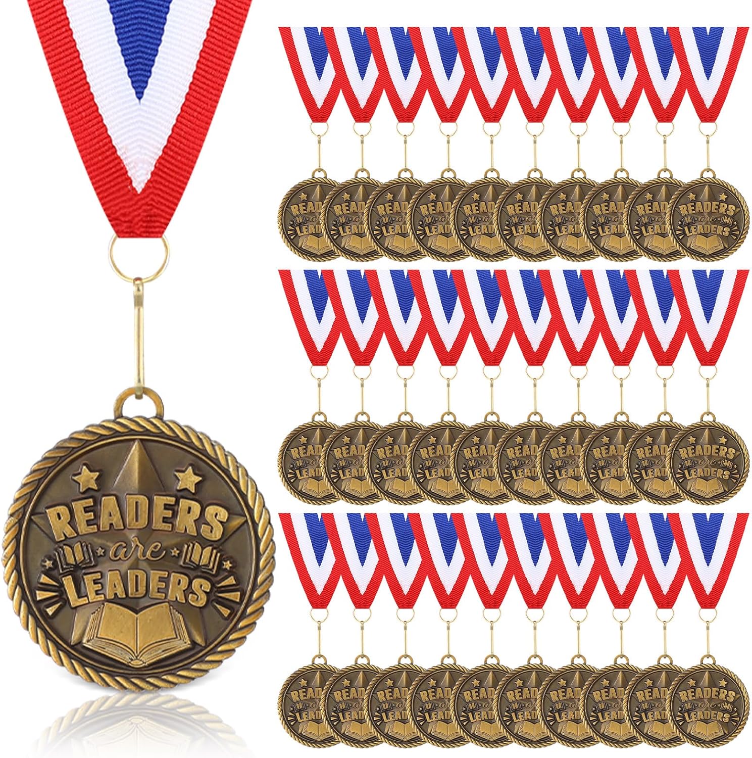 30 Readers Are Leaders Gold Medals with Neck Ribbons: 2 Inch