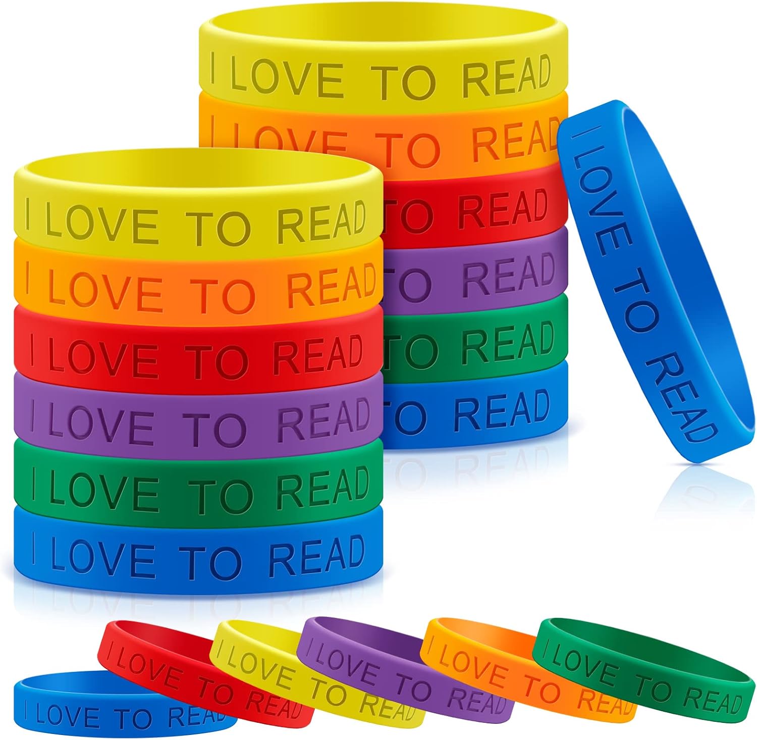 I Love to Read Silicone Wristbands Pack of 60 for Classroom Rewards
